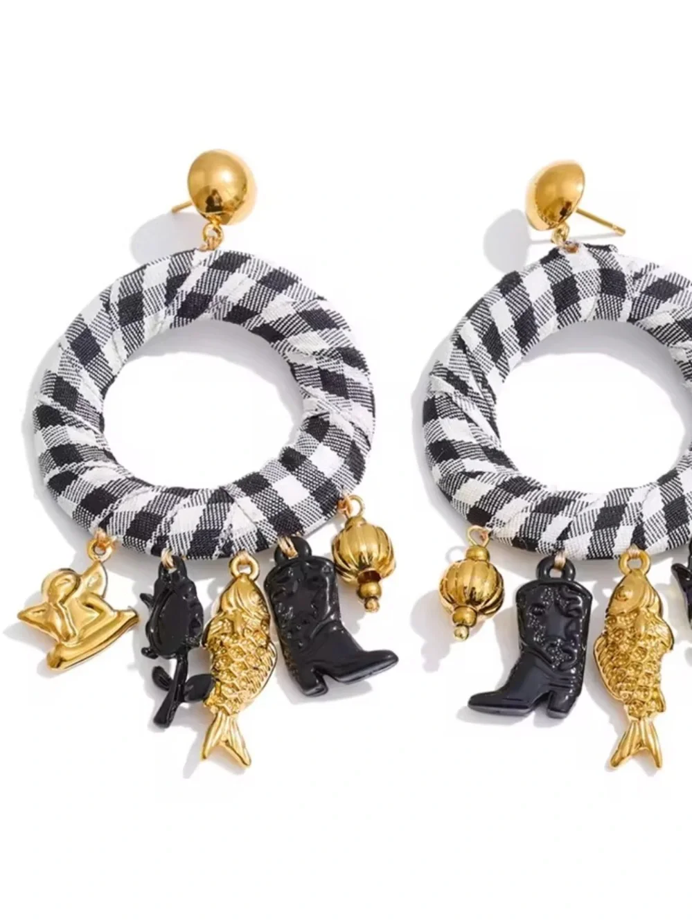 Classic Checkered Charms Drops Earrings